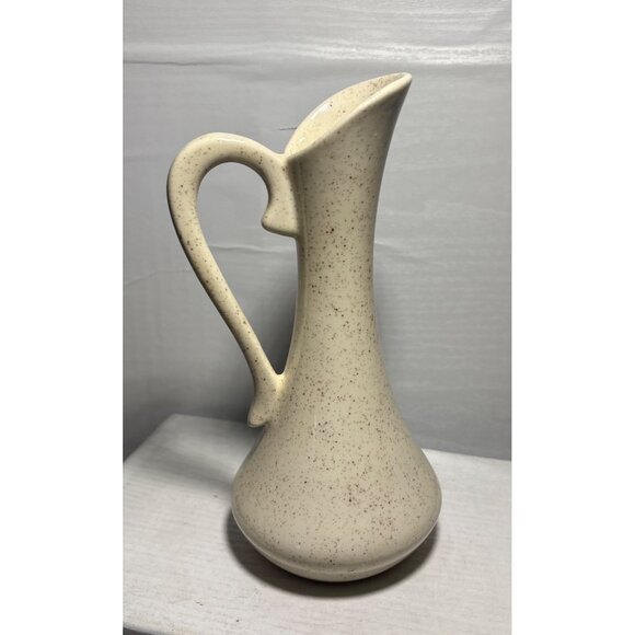 Fossil Craft Canada Pitcher Vase Speckled Ceramic 8" Tall Floral Design Vintage - Picture 3 of 7